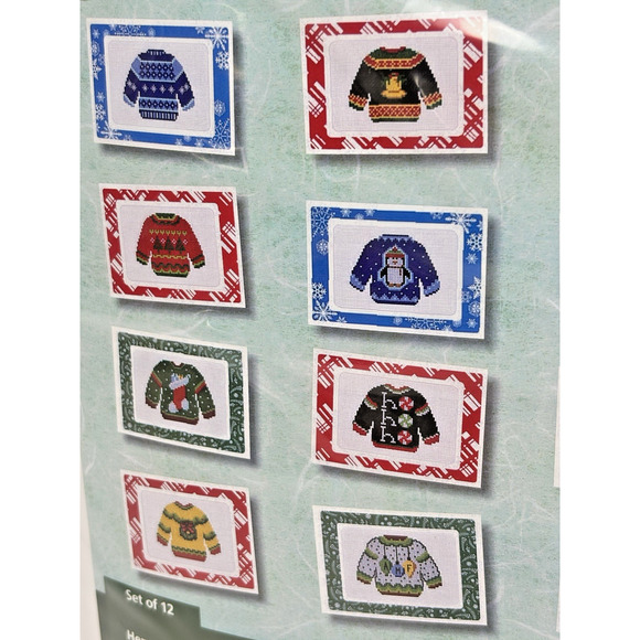Herrschners "HOLIDAY SWEATERS" Greeting Cards Set of 12 Cross Stitch Kit - Picture 2 of 8